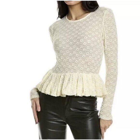 NWT Rebecca Taylor Cream Lace-Detail Peplum Top XS - Picture 1 of 7